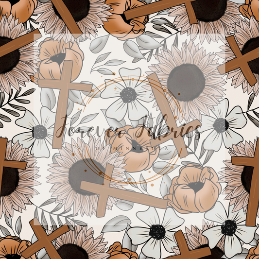 Neutral Floral Cross           .  . . . .   . .  (BH/ 23). | Preorder | Fabric By The Yard