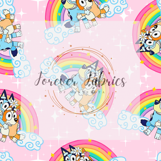Blue Dog & Rainbows    . (BH/ 23). | Preorder | Fabric By The Yard