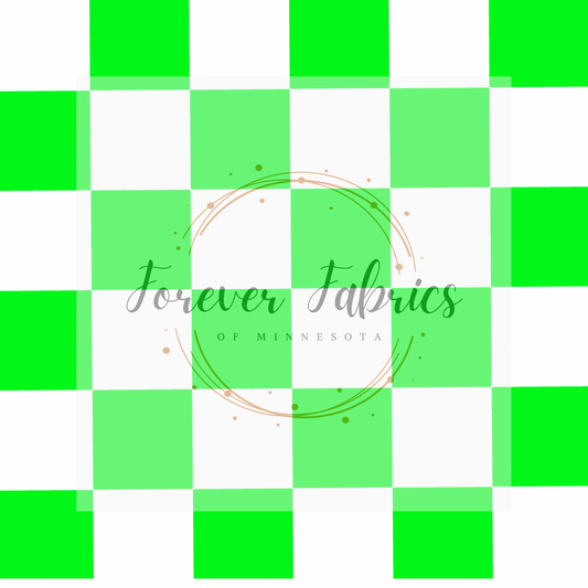 Neon  Green  Checks. (BH/ 23). | Preorder | Fabric By The Yard