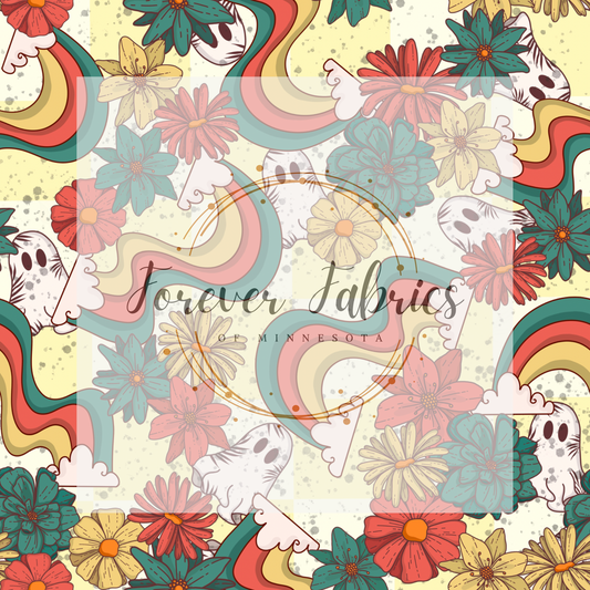 Retro Floral Ghost Rainbow . . (BH/ 23). | Preorder | Fabric By The Yard