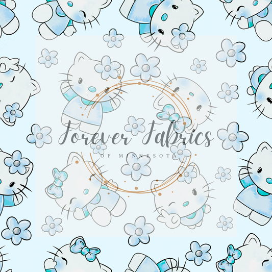 Blue Pink Kitty . (BH/ 23). | Preorder | Fabric By The Yard