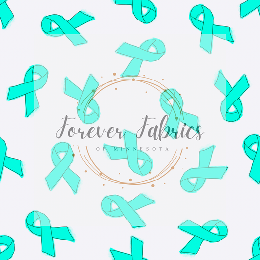 Teal Ribbon on White (BH/ 23) | Preorder | Fabric By The Yard