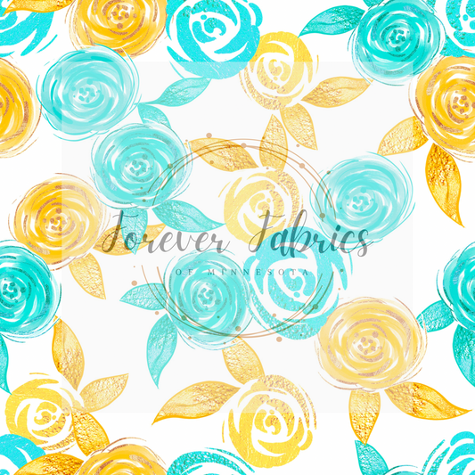 Blue Yellow Floral .   . .  (BH/ 23). | Preorder | Fabric By The Yard