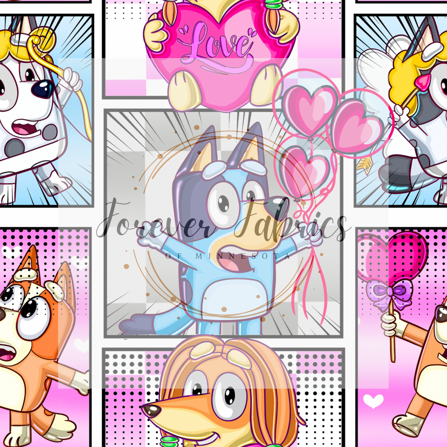 Blue Dog ValentinesComic  . (BH/ 23) | Preorder | Fabric By The Yard