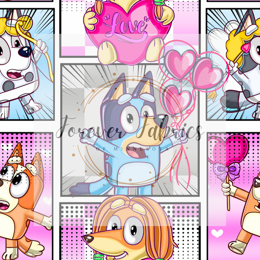 Blue Dog ValentinesComic  . (BH/ 23) | Preorder | Fabric By The Yard
