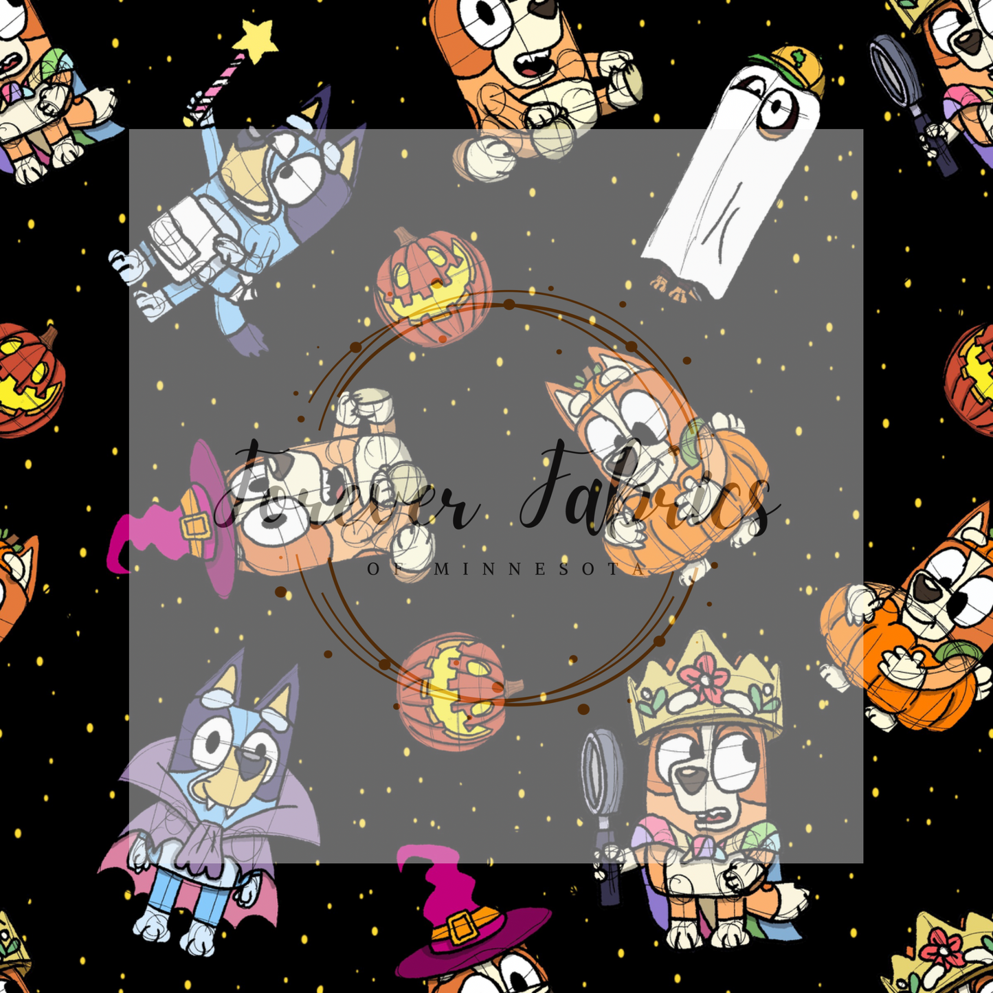 Blue Dog Halloween Black . (BH/ 22) | Preorder | Fabric By The Yard
