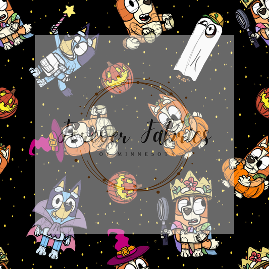 Blue Dog Halloween Black . (BH/ 22) | Preorder | Fabric By The Yard