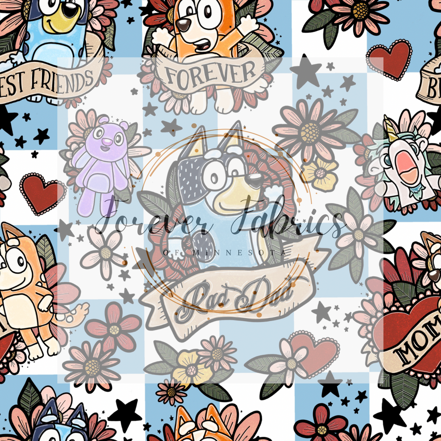Blue Dog tattoo Blue  Check .  . . . .   . .  (BH/ 23). | Preorder | Fabric By The Yard