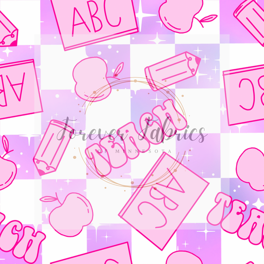 Teacher Pink & Purple Check . (BH/ 23) | Preorder | Fabric By The Yard