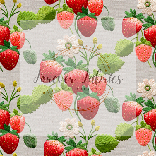 Strawberry Embroidery . (BH/ 23). | Preorder | Fabric By The Yard