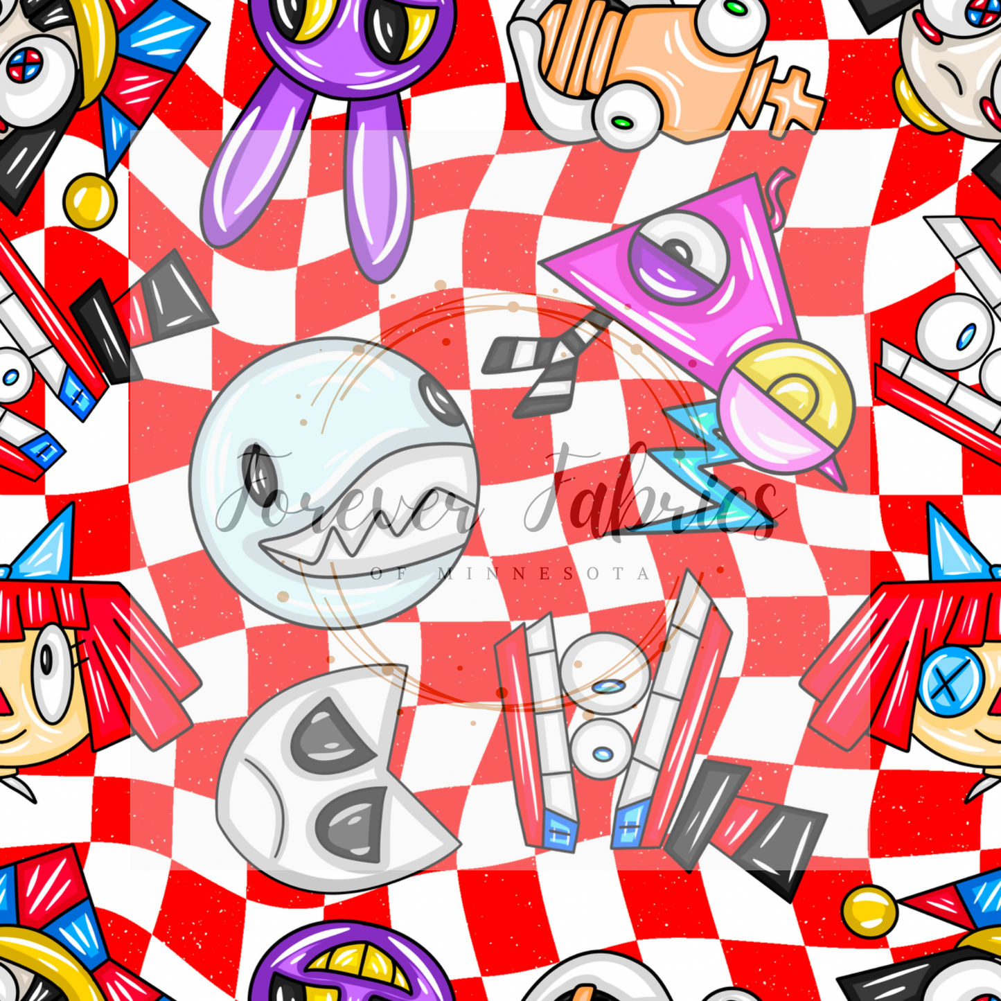 Digital Circus Red Checkered digital   (BH 4/24)| Preorder | Fabric By The Yard