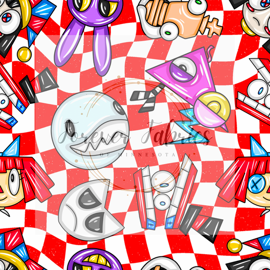 Digital Circus Red Checkered digital   (BH 4/24)| Preorder | Fabric By The Yard