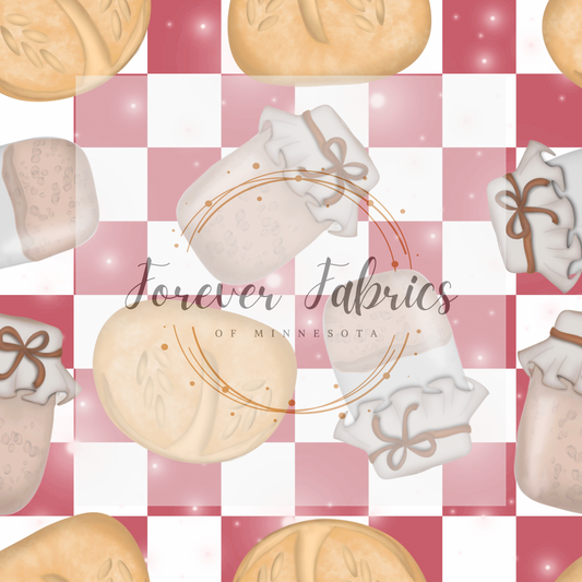 Sourdough Red Background Checkered .   . . . . (BH/ 24)| Preorder | Fabric By The Yard