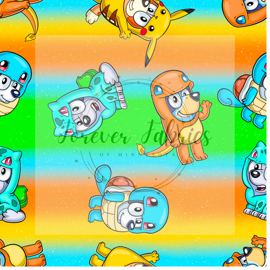Blue Dog Pokemon Ombre   . (BH/ 24)| Preorder | Fabric By The Yard