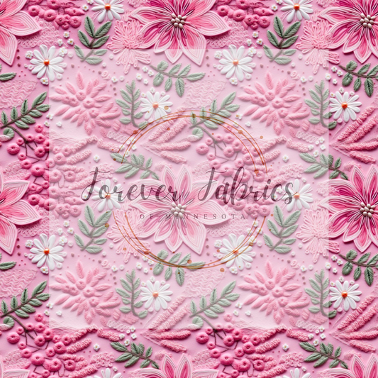 Pink Floral Embroidery. (BH/ 23). | Preorder | Fabric By The Yard