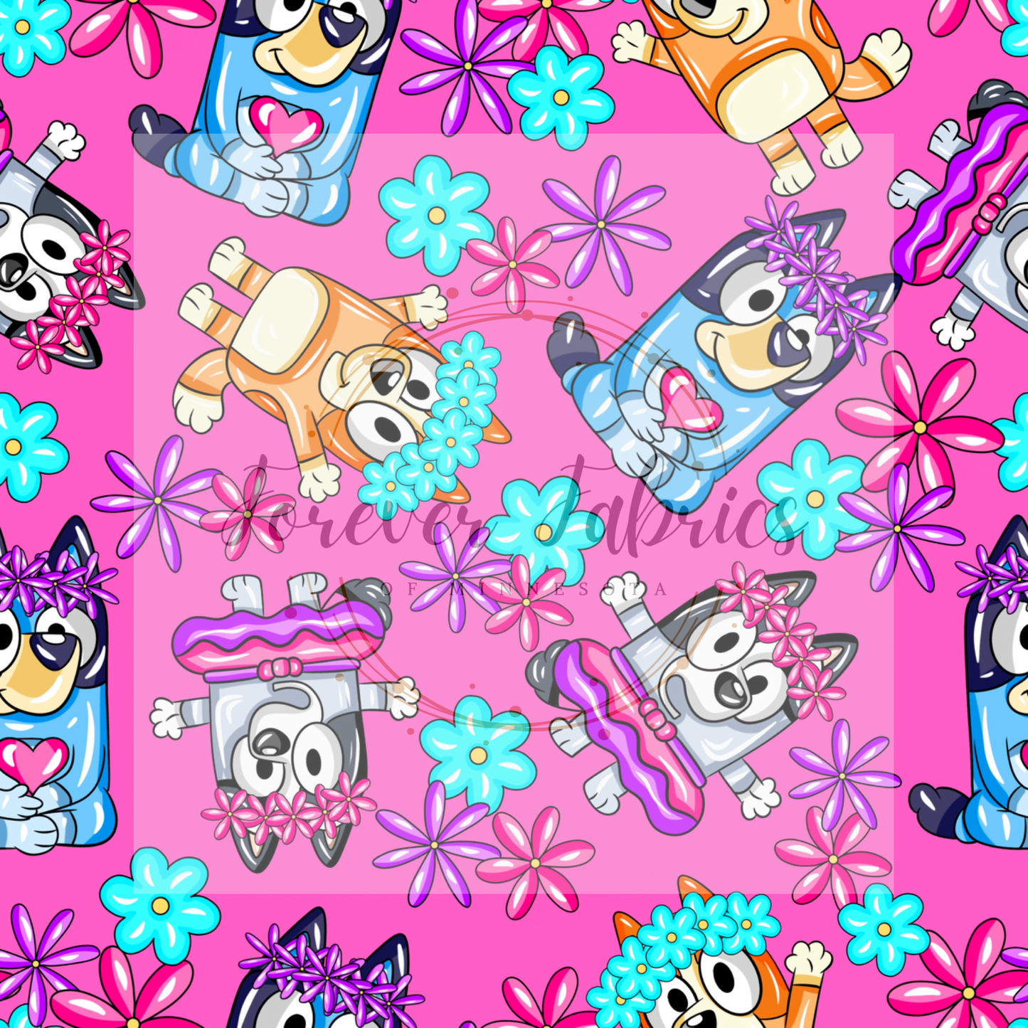 Blue Dog Floral Pink.  . (BH/ 24)| Preorder | Fabric By The Yard