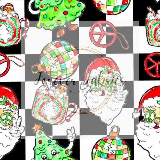Peace Santa Black Check          .  . . . .   . .  (BH/ 23). | Preorder | Fabric By The Yard