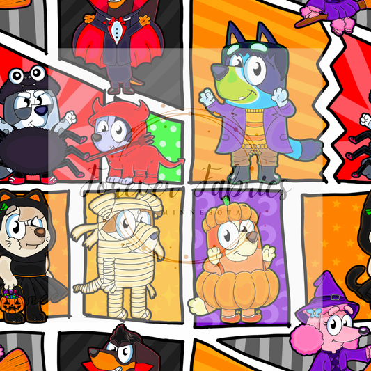 Blue Dog Halloween  Comic Gray   (BH 4/24)| Preorder | Fabric By The Yard