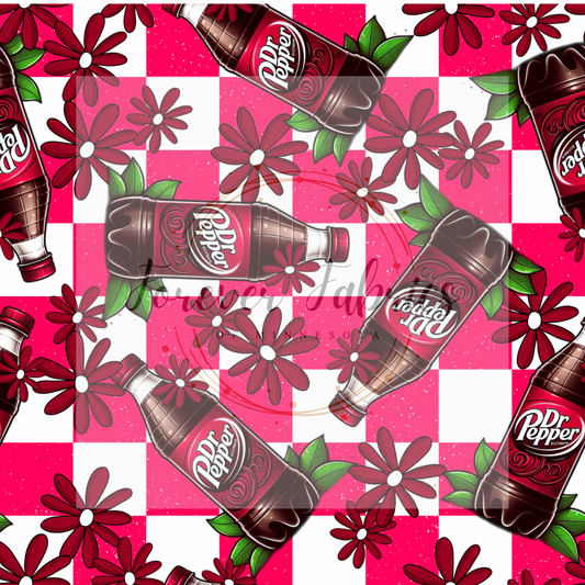 Dr.Pepper Red Checkered . (BH/ 24)| Preorder | Fabric By The Yard