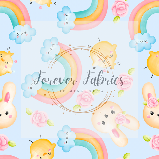 Bunnies & Rainbows .    .    . (BH/ 22) | Preorder | Fabric By The Yard