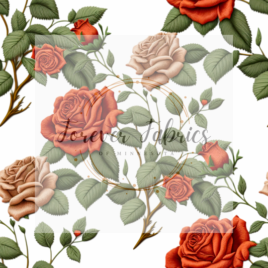 Roses Embroidery . (BH/ 23). | Preorder | Fabric By The Yard