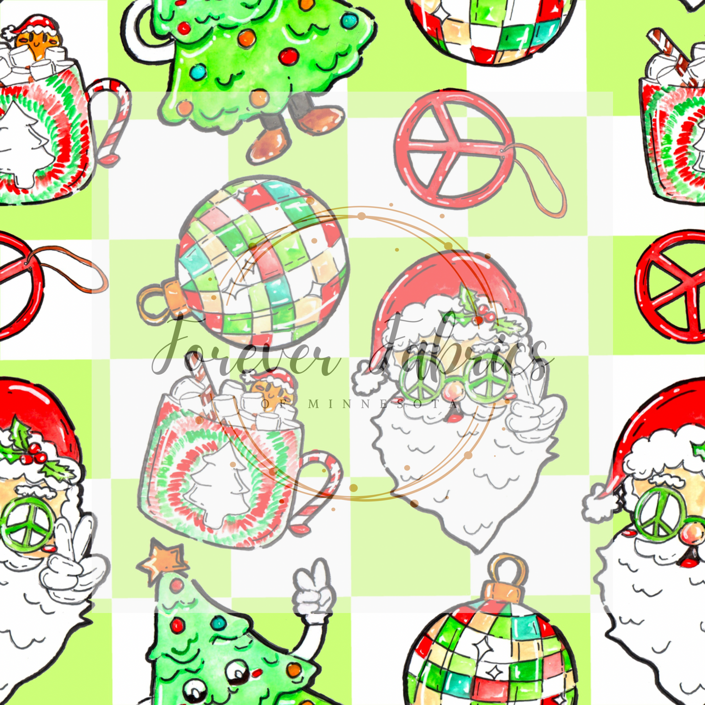 Peace Santa Check          .  . . . .   . .  (BH/ 23). | Preorder | Fabric By The Yard