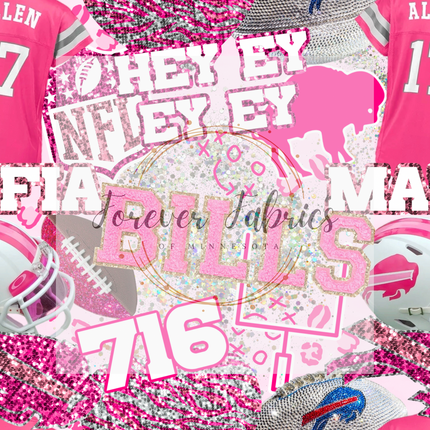 Bills Pink Collage . . . . (BH/ 24)| Preorder | Fabric By The Yard