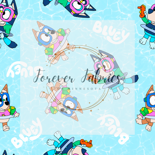 Blue Dog Pool  . (BH/ 23). | Preorder | Fabric By The Yard