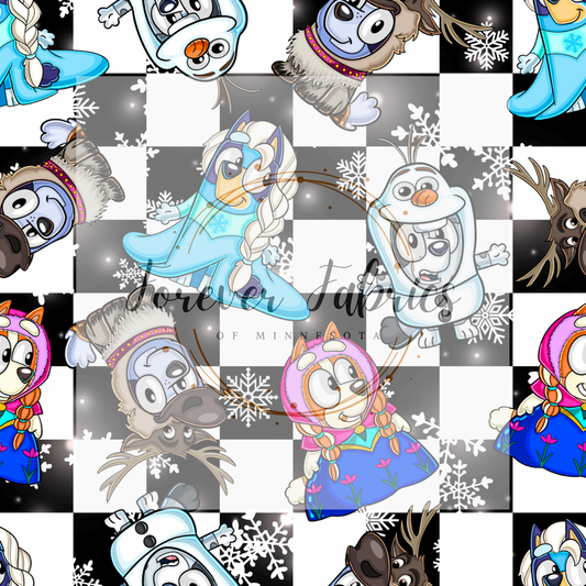 Blue Dog Frozen Black Checkered .  . . (BH/ 24)| Preorder | Fabric By The Yard