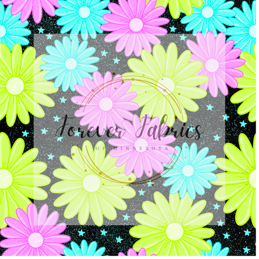 Neon Floral Black & Blue  .  .  . . . . (BH/ 24)| Preorder | Fabric By The Yard