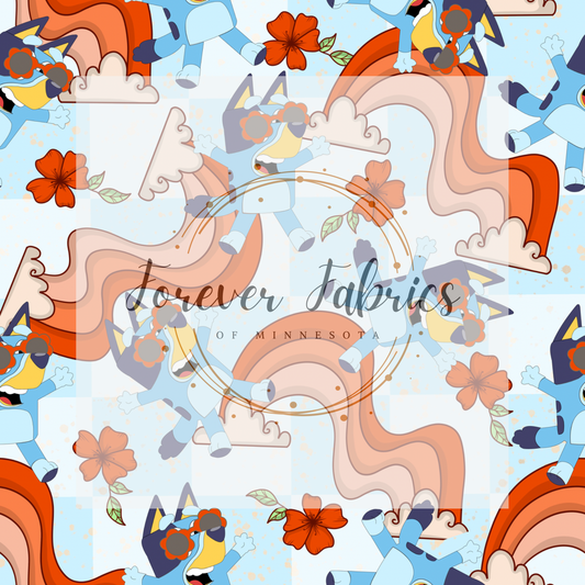 Boho Blue Dog Checkered  . (BH/ 23). | Preorder | Fabric By The Yard