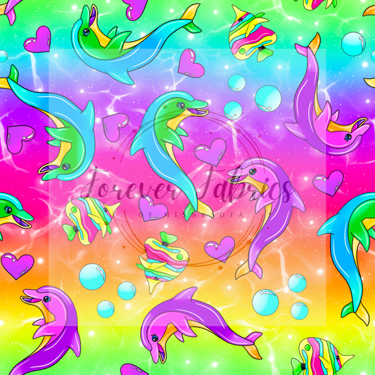 Bright Rainbow Ombre Dolphins . (BH/ 24)| Preorder | Fabric By The Yard