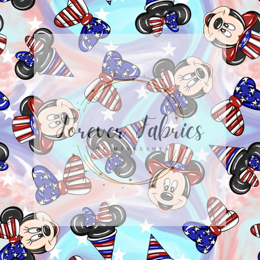 4th of July Mice Blue    (LD4/24)| Preorder | Fabric By The Yard