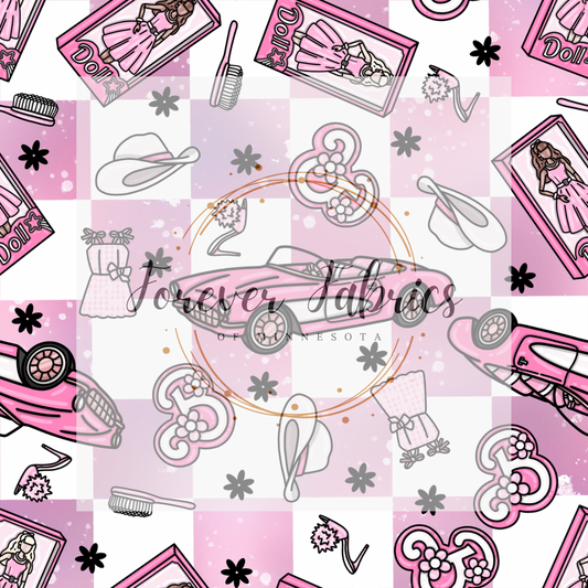 Pink Doll Car Check             . (BH/ 23). | Preorder | Fabric By The Yard
