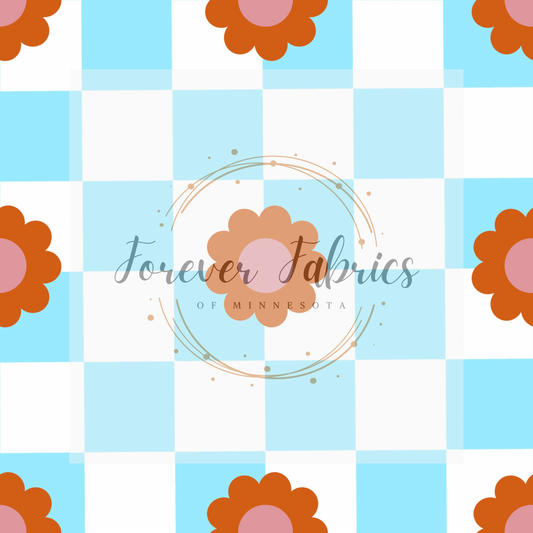 Dollar  Check Floral Blue  .   . .  (BH/ 23). | Preorder | Fabric By The Yard