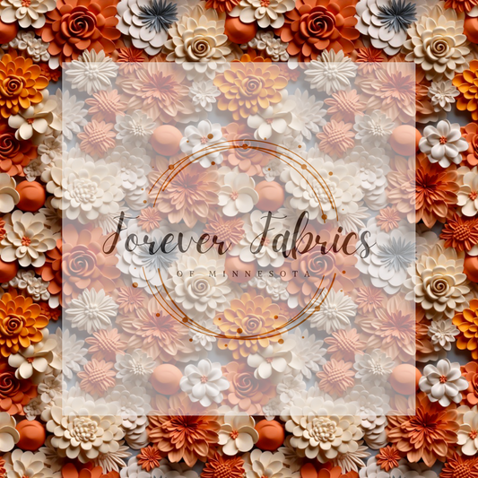 Orange Floral 3D  . (BH/ 23). | Preorder | Fabric By The Yard