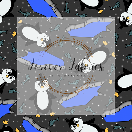Penguin Dark Gray .    . (BH/ 23) | Preorder | Fabric By The Yard