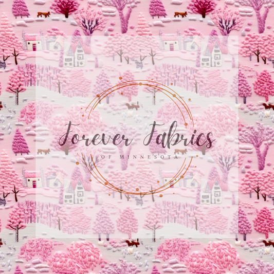 Pink Christmas Embroidered . (BH/ 23). | Preorder | Fabric By The Yard