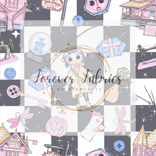 Coraline Gray Check . (BH/ 23). | Preorder | Fabric By The Yard