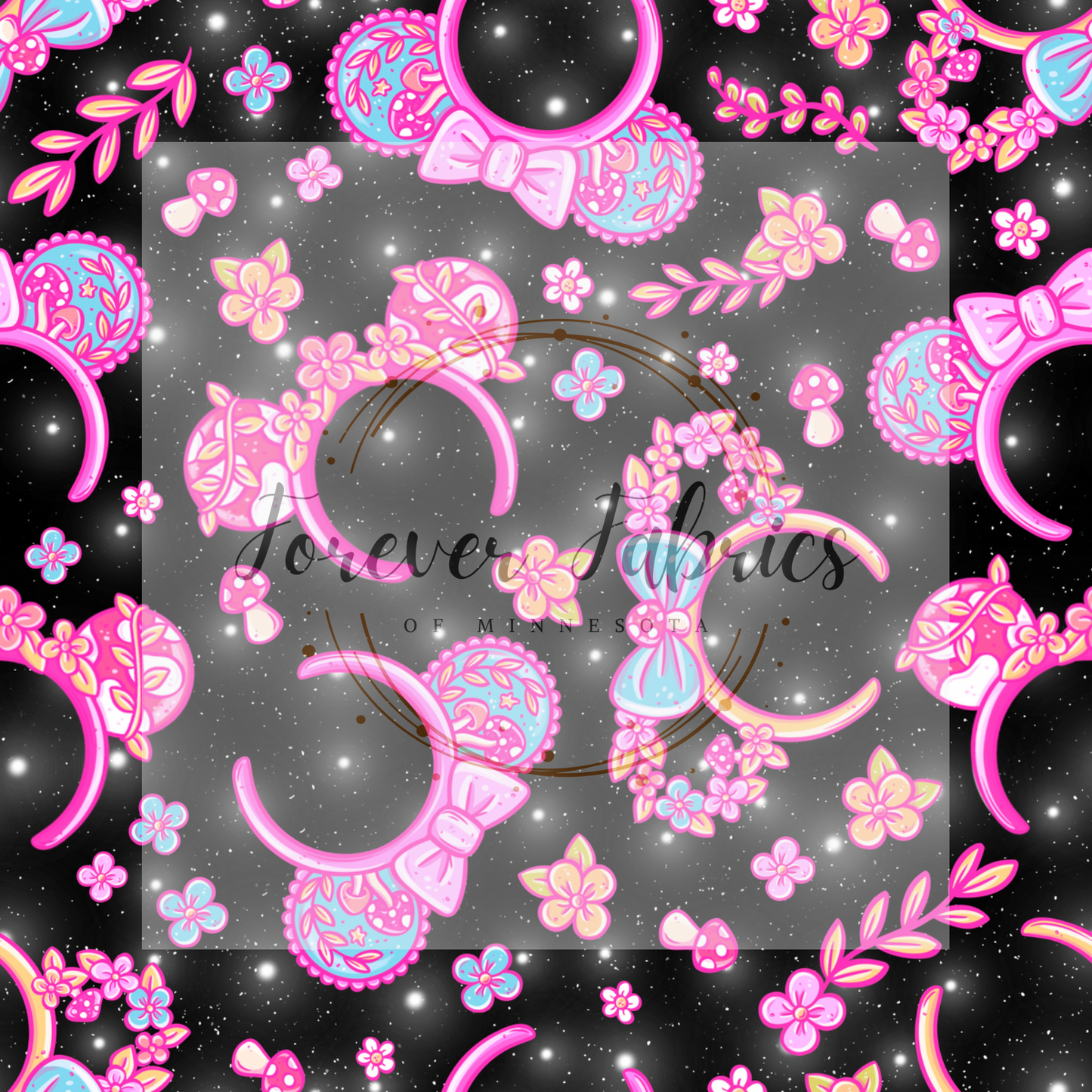 Pink Mouse Ears on Black  ( BH 4/24)| Preorder | Fabric By The Yard