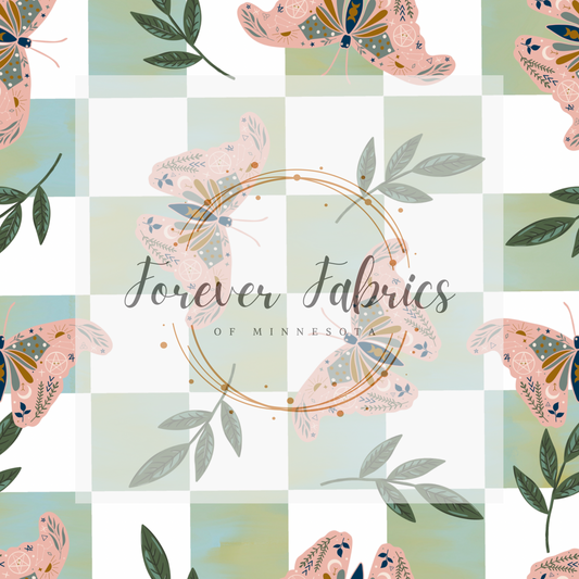 Butterfly Check Green. . . (BH/ 23). | Preorder | Fabric By The Yard