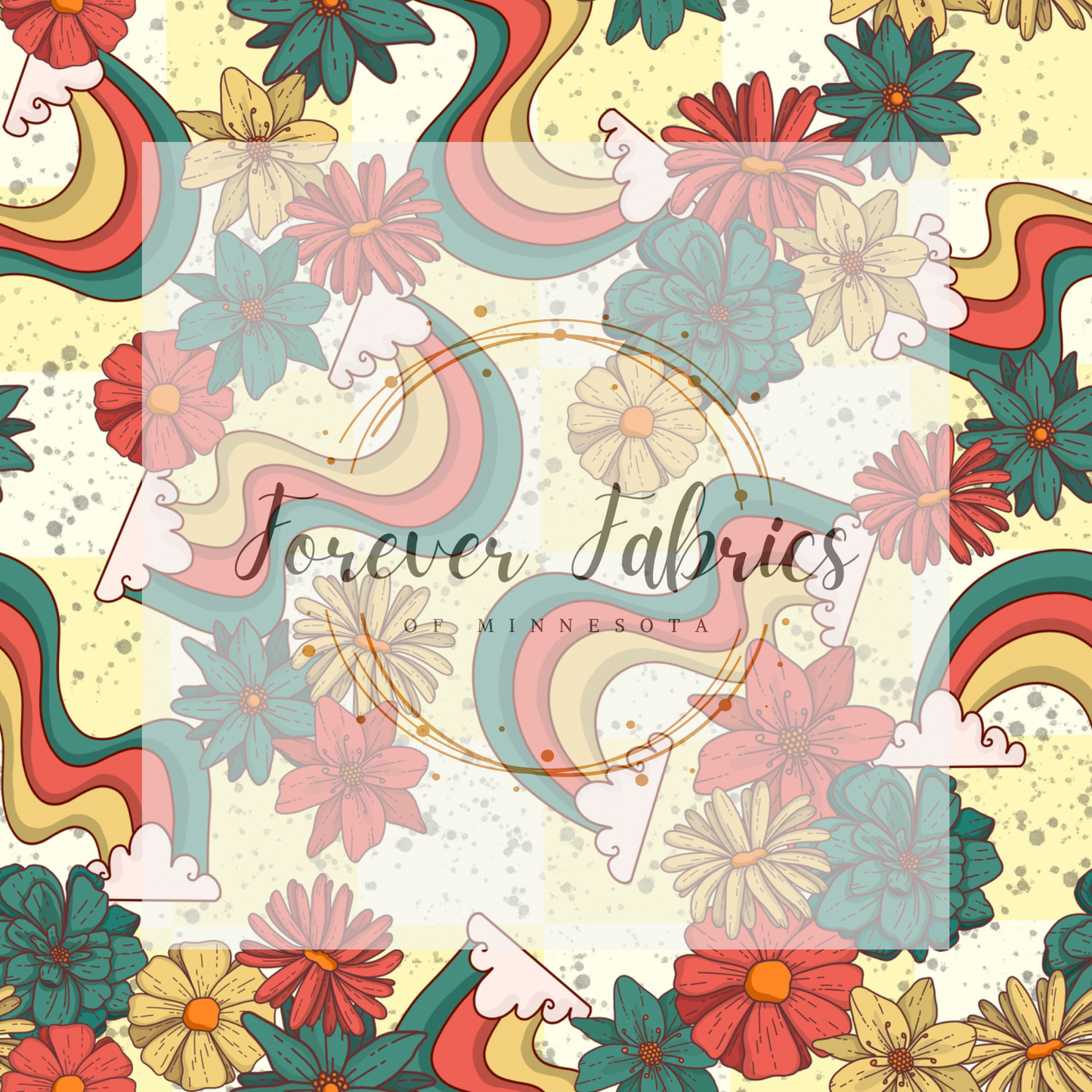 Retro Floral Rainbow . . (BH/ 23). | Preorder | Fabric By The Yard