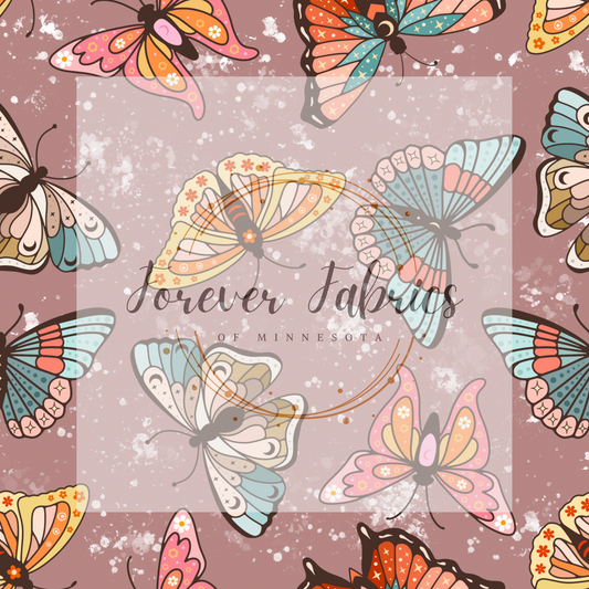 Retro Butterfly Mauve .    . (BH/ 23) | Preorder | Fabric By The Yard
