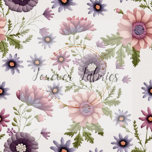 Pink & Purple Embroidered (BH/ 23). | Preorder | Fabric By The Yard