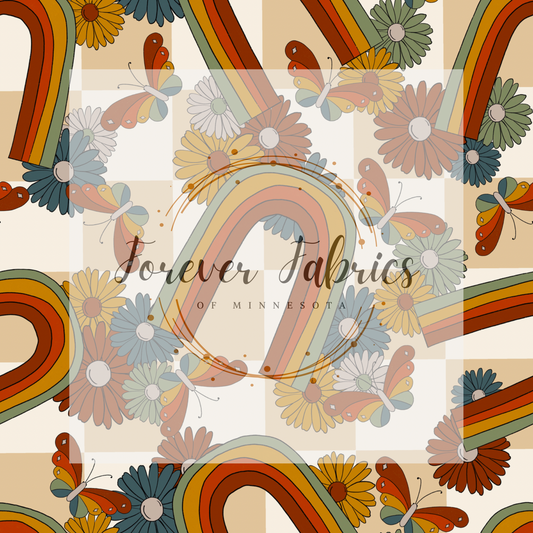 Rainbow Boho Checkered    . . (BH/ 23). | Preorder | Fabric By The Yard