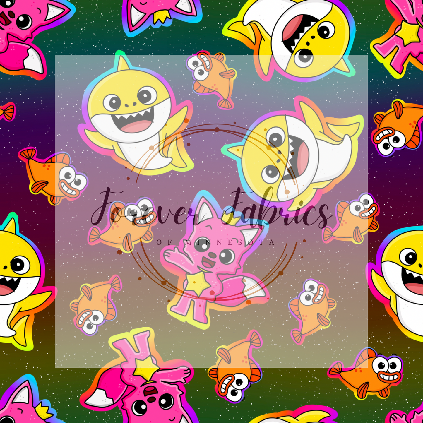 Baby Shark Rainbow Ombre     . . . . (BH/ 24)| Preorder | Fabric By The Yard