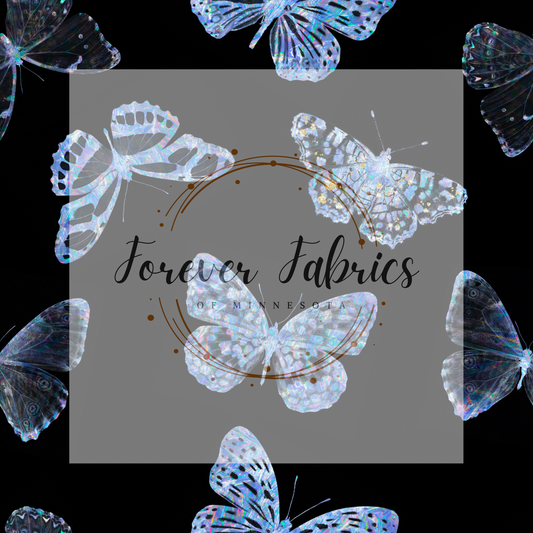 Holo Butterfly Black .    .    . (BH/ 23) | Preorder | Fabric By The Yard