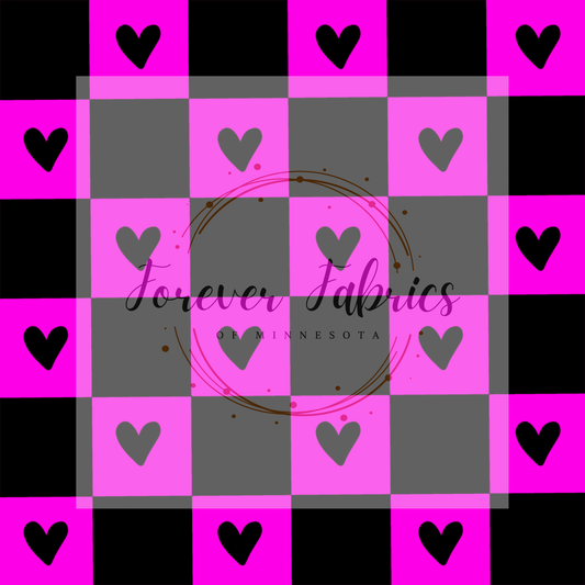 Pink  Check Hearts        . (BH/ 23) | Preorder | Fabric By The Yard