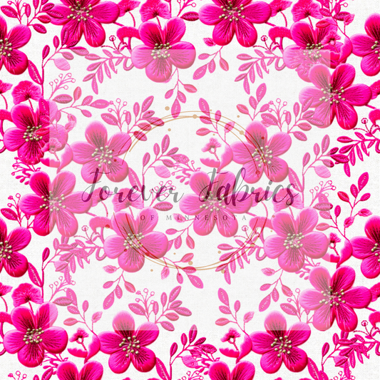 Pink Flora Embroidery . (BH/ 23). | Preorder | Fabric By The Yard