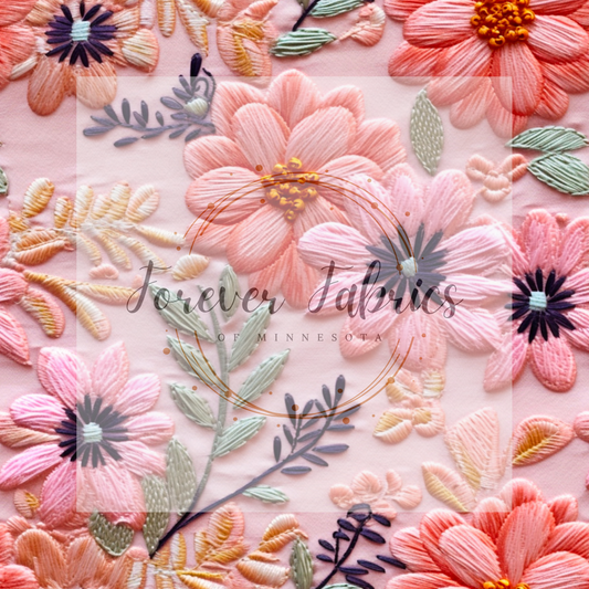 Pink  Embroidered 3 (BH/ 23). | Preorder | Fabric By The Yard